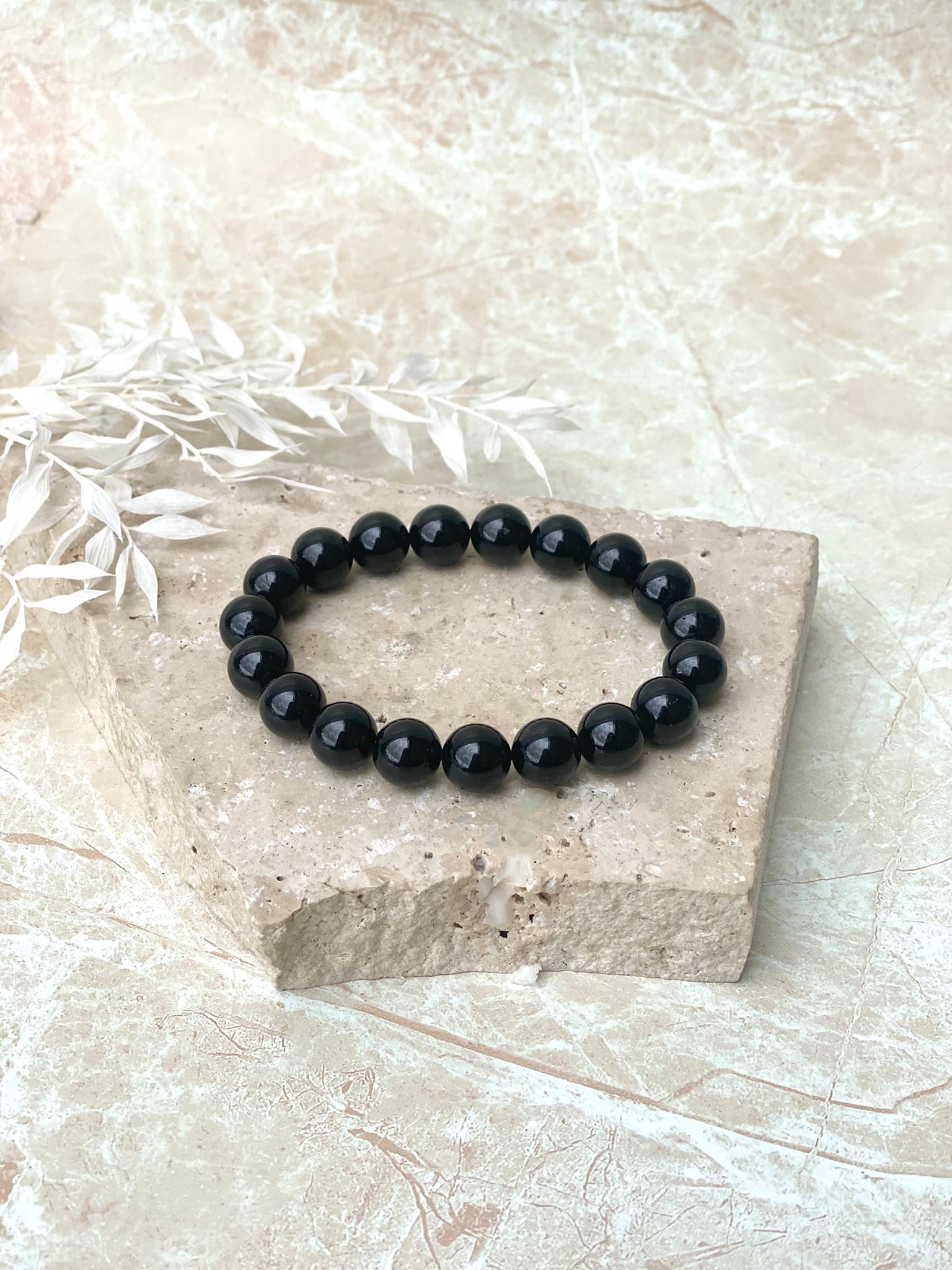 Black Obsidian Round Bead Bracelet 8mm