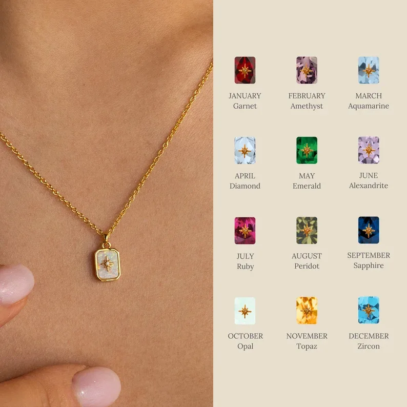 Fashion Jewelry Stainless Steel Birthstone 12 Birthday Crystal Star Clavicle Pendant Necklace