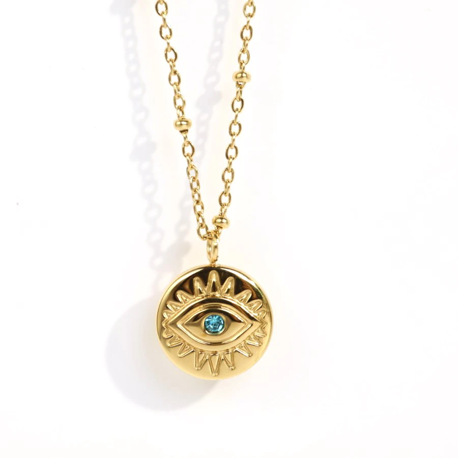 Fashion Stainless Steel Blue Diamond Devil's Eye Pendant Necklace Delicate Jewelry Gold Plated Necklace for Women